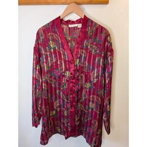 Vintage Victoria's Secret Burgundy Paisley Floral Satin Sleep Shirt Top L
